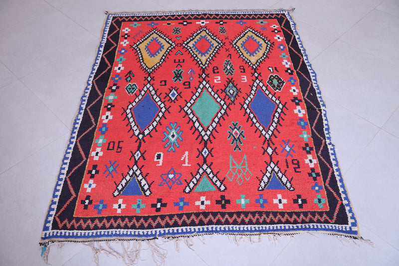 Colorful handmade berber red rug 4.6 X 5.9 Feet