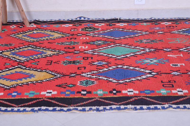 Colorful handmade berber red rug 4.6 X 5.9 Feet