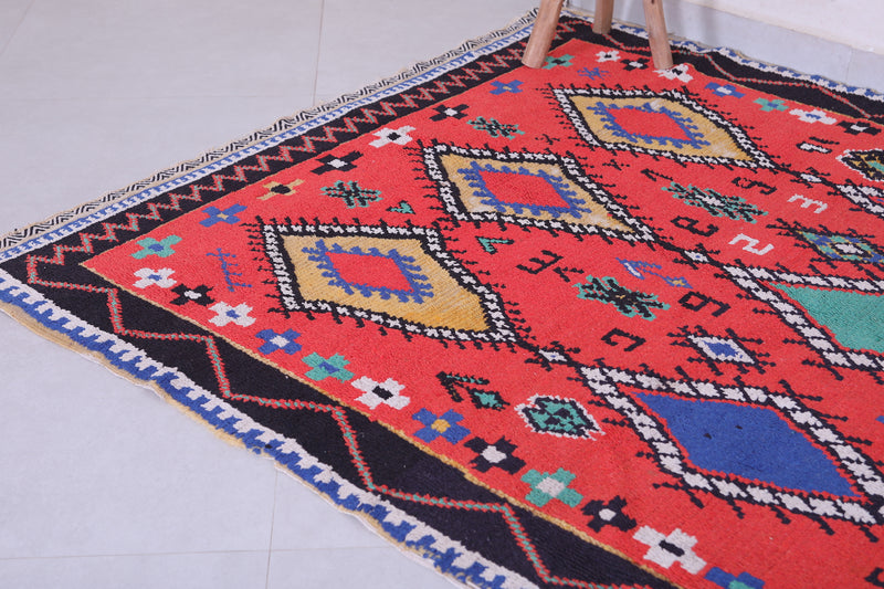 Colorful handmade berber red rug 4.6 X 5.9 Feet