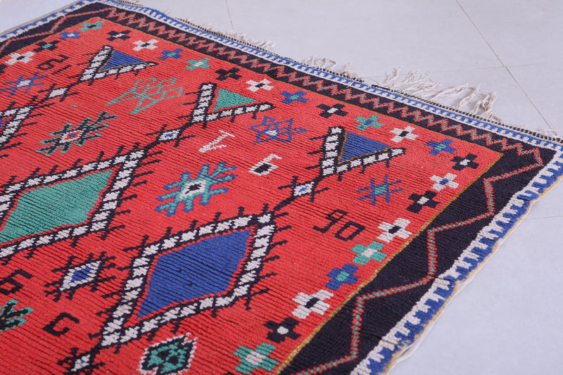 Colorful handmade berber red rug 4.6 X 5.9 Feet