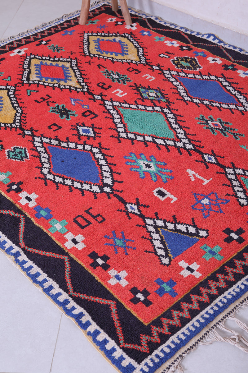 Colorful handmade berber red rug 4.6 X 5.9 Feet