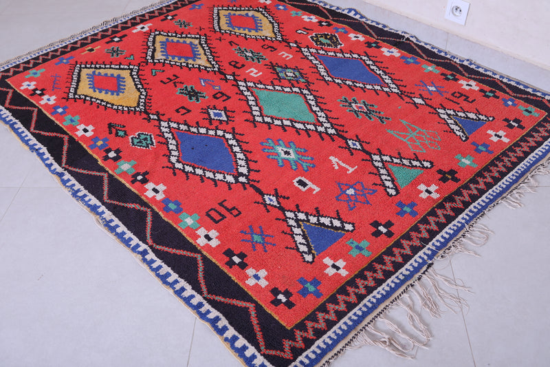 Colorful handmade berber red rug 4.6 X 5.9 Feet