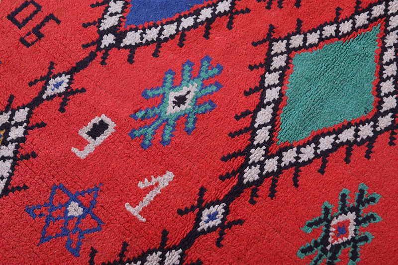 Colorful handmade berber red rug 4.6 X 5.9 Feet