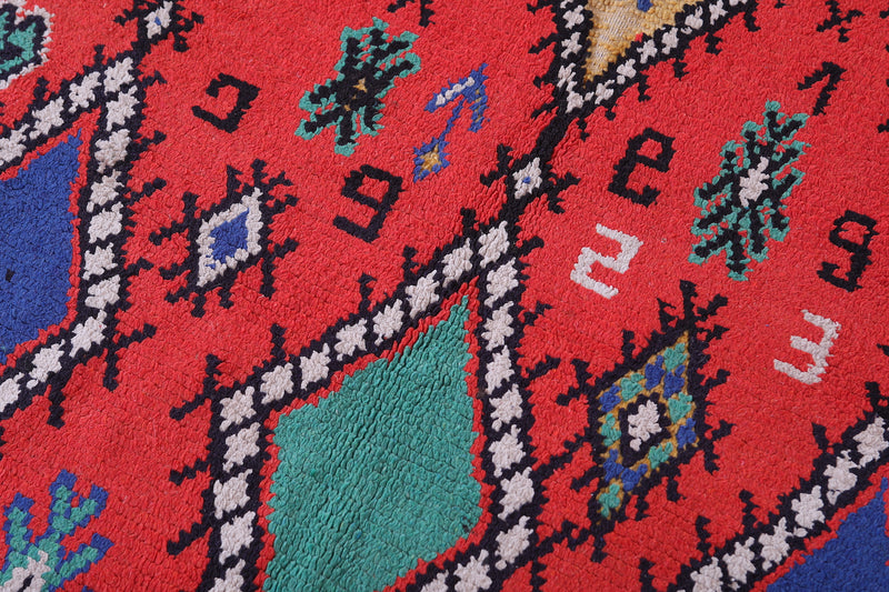 Colorful handmade berber red rug 4.6 X 5.9 Feet