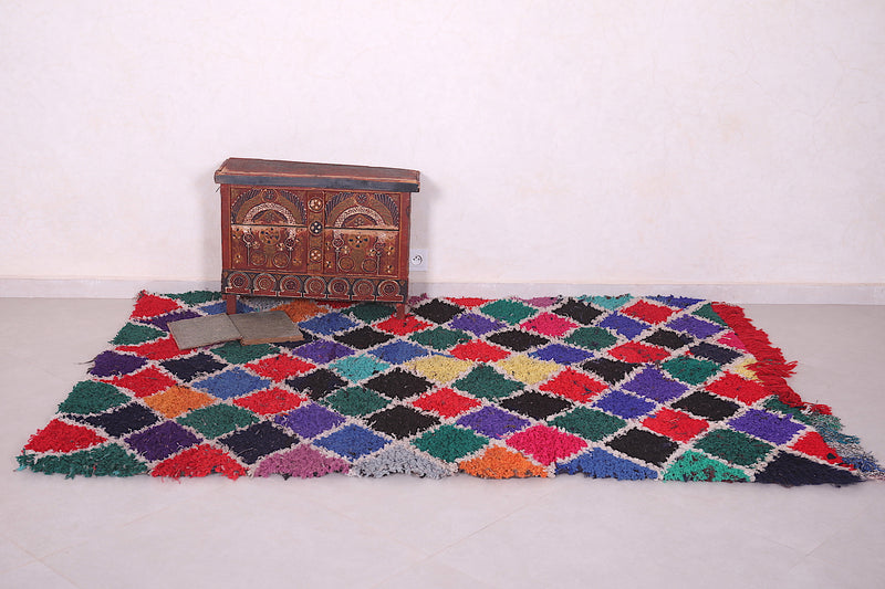 Colorful Moroccan Boucherouite rug 6.5 X 5 Feet