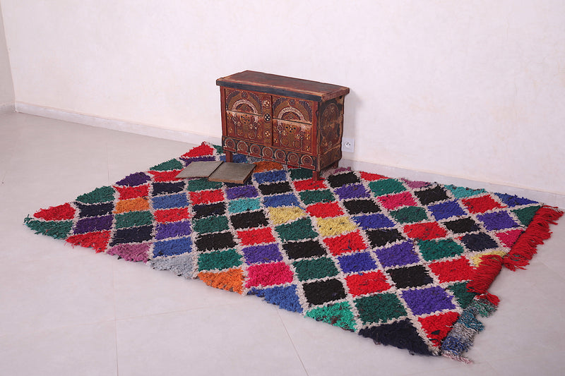 Colorful Moroccan Boucherouite rug 6.5 X 5 Feet