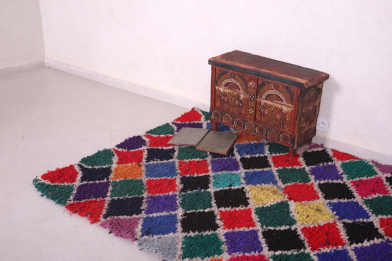 Colorful Moroccan Boucherouite rug 6.5 X 5 Feet