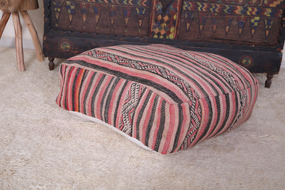 Handmade moroccan striped kilim cushion for sale - kilim poufs