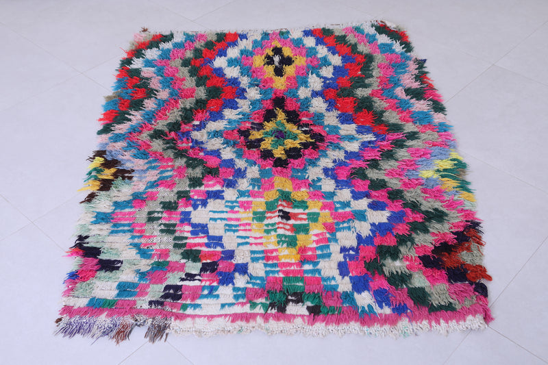 Handwoven boucherouite rug 4 X 5.2 Feet