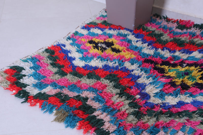 Handwoven boucherouite rug 4 X 5.2 Feet