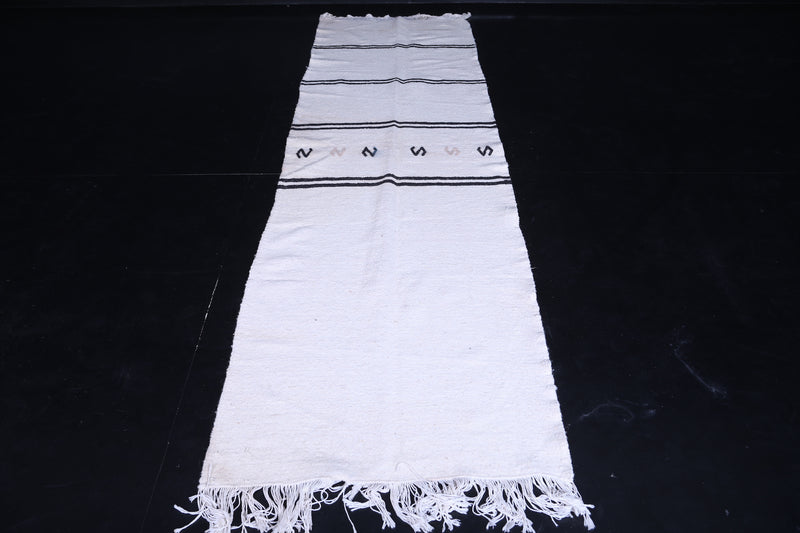 White Berber Kilim Rug 2.6 X 9.7 Feet