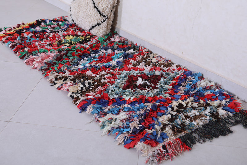 Colorful Shaggy Moroccan Boucherouite Rug 2.5 X 5.8 Feet