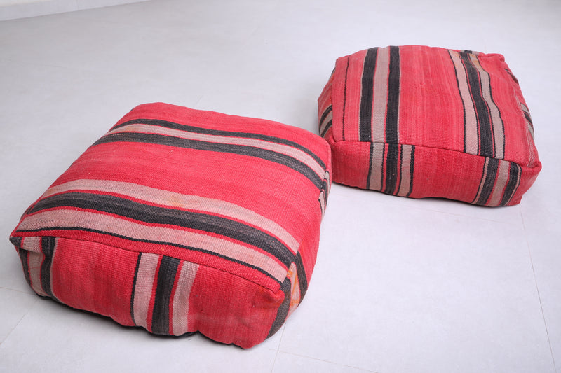 Two Berber Floor Poufs Ottoman for Home Decor - kilim poufs