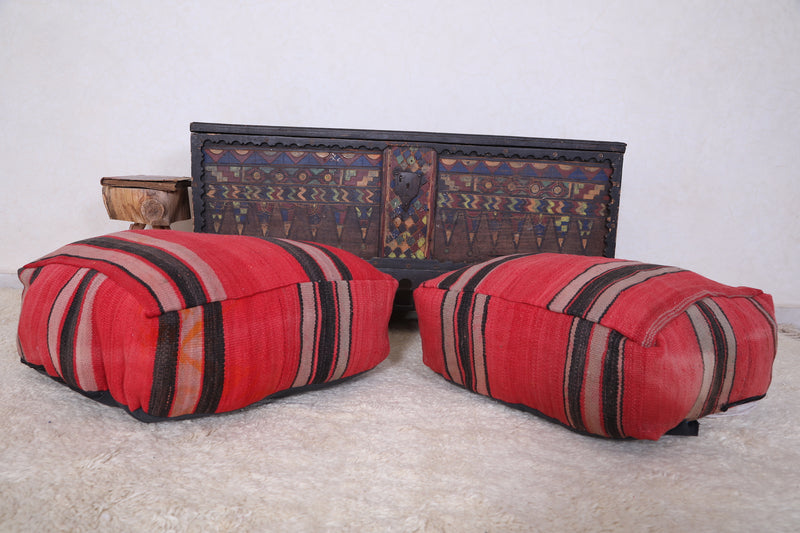 Two Berber Floor Poufs Ottoman for Home Decor - kilim poufs