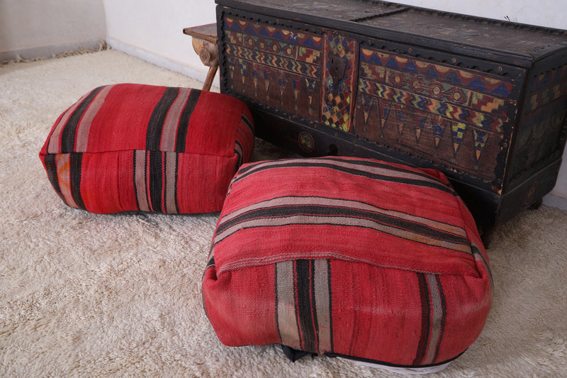 Two Berber Floor Poufs Ottoman for Home Decor - kilim poufs