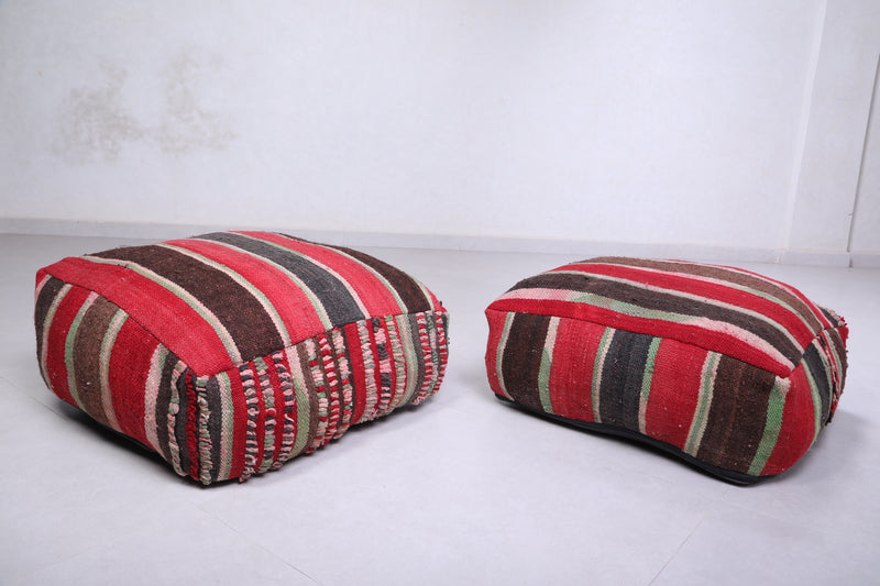 Two Hand woven Floor Cushions Ottoman - kilim poufs