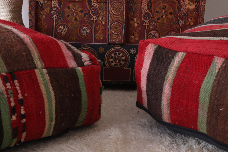 Two Hand woven Floor Cushions Ottoman - kilim poufs