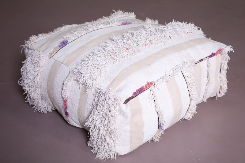 White Vintage berber Pouf woven berber Ottoman - DEFERENT MOROCCAN RUGS