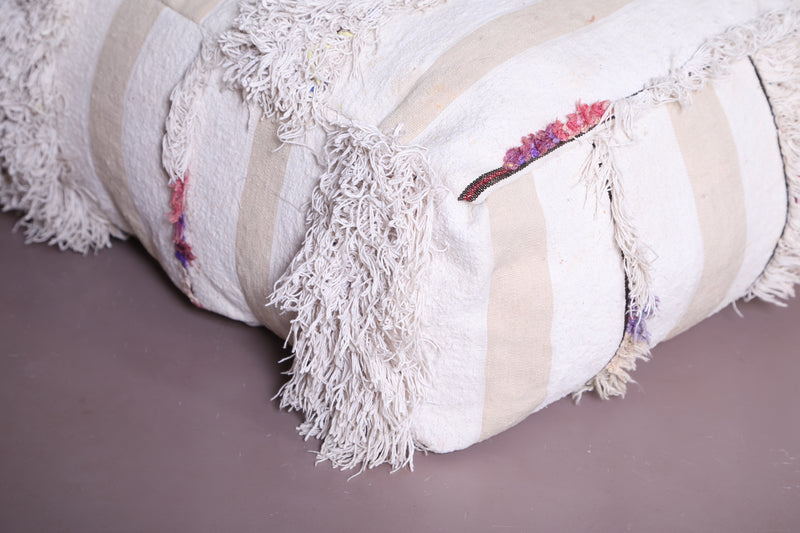 White Vintage berber Pouf woven berber Ottoman - DEFERENT MOROCCAN RUGS