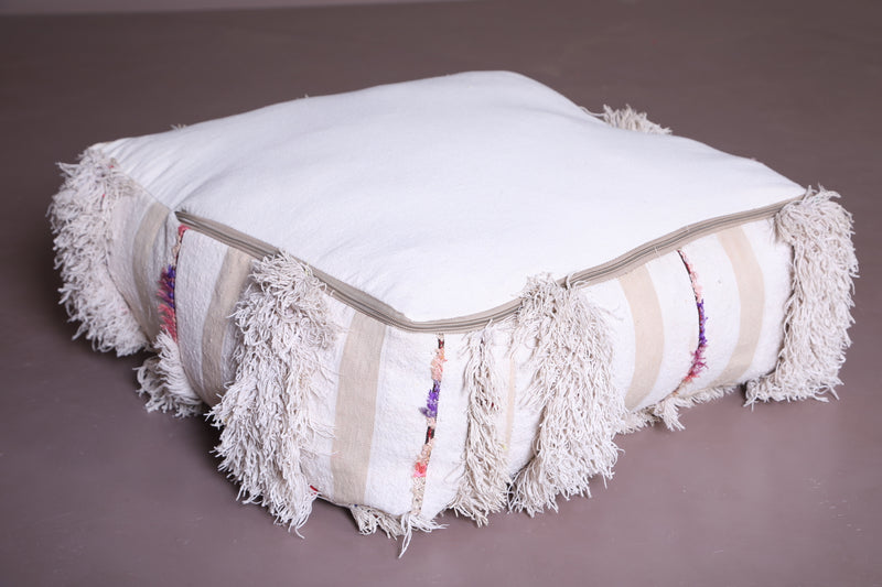 White Vintage berber Pouf woven berber Ottoman - DEFERENT MOROCCAN RUGS