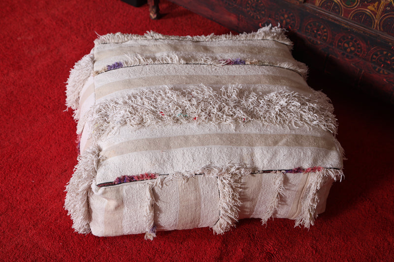 White Vintage berber Pouf woven berber Ottoman - DEFERENT MOROCCAN RUGS