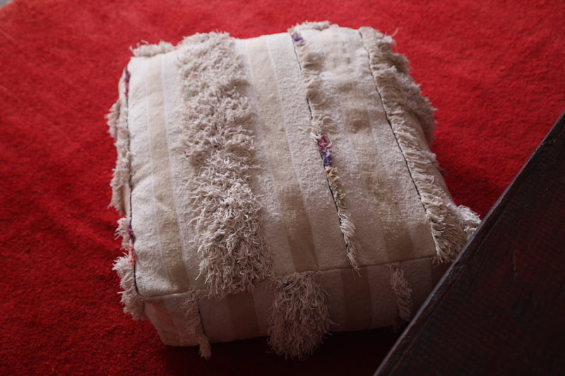 White Vintage berber Pouf woven berber Ottoman - DEFERENT MOROCCAN RUGS