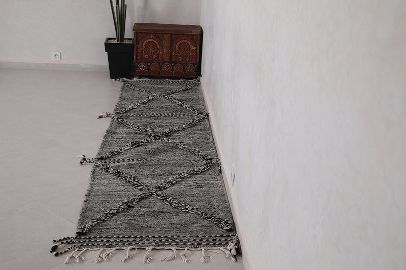 Long Handmade Moroccan Rug Gray 2.5 X 10.2 Feet