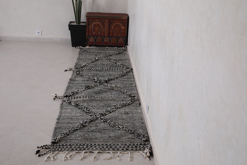 Long Handmade Moroccan Rug Gray 2.5 X 10.2 Feet