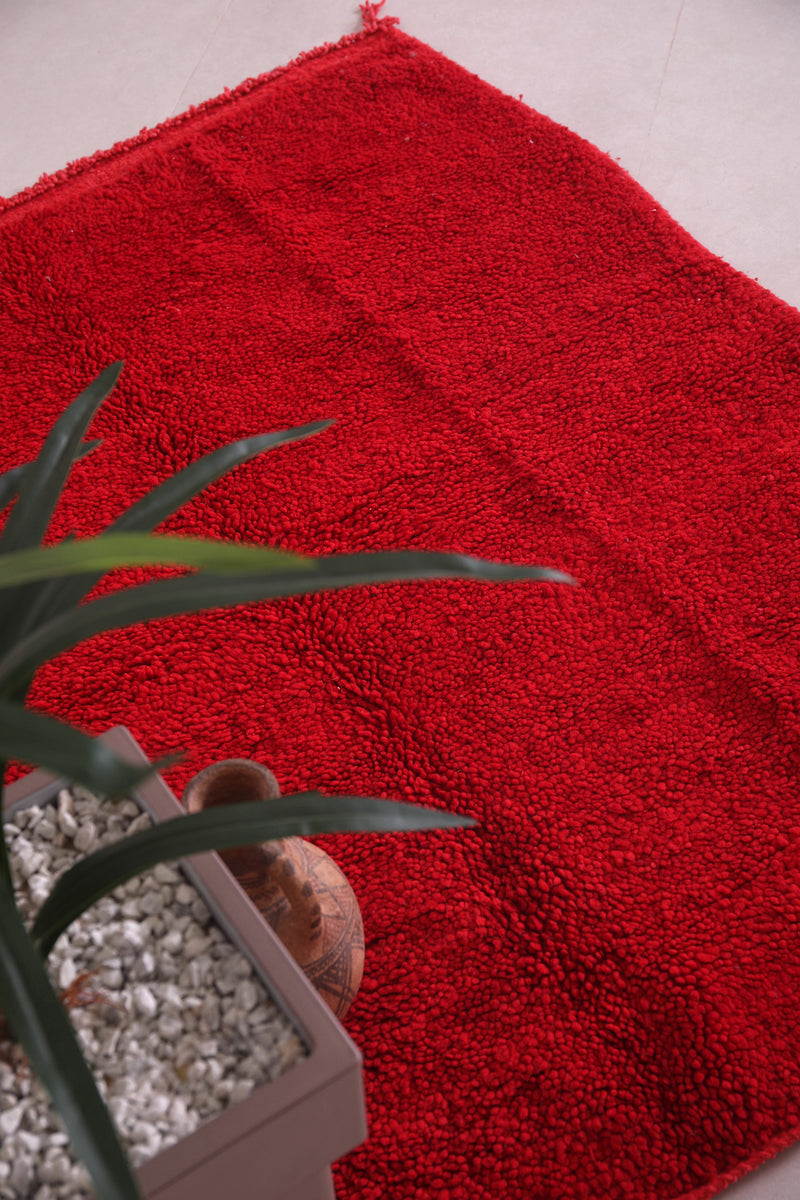 Red Beni Ourain carpet 3.8 X 4.8 Feet