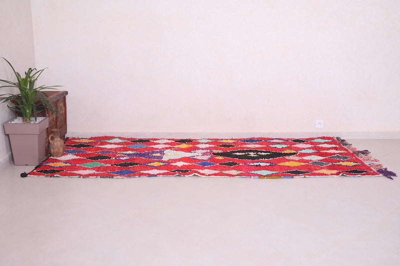 Red Moroccan runner rug 3.9 X 9.2 Feet