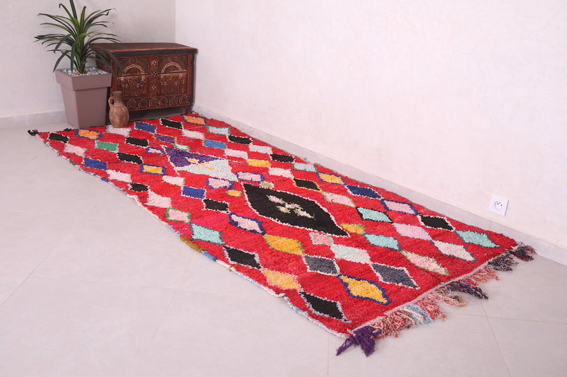 Red Moroccan runner rug 3.9 X 9.2 Feet