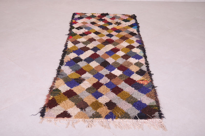 Moroccan boucherouite runner rug 2.7 x 6.9 Feet