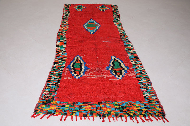 Red Tribal Berber Rug 3.4 x 8.9 Feet