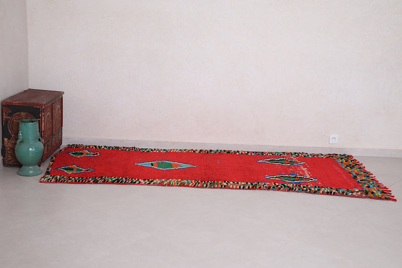 Red Tribal Berber Rug 3.4 x 8.9 Feet