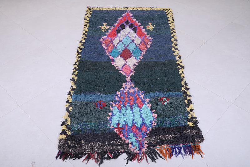 colorful boucherouite rug 3.2 X 6.7 Feet