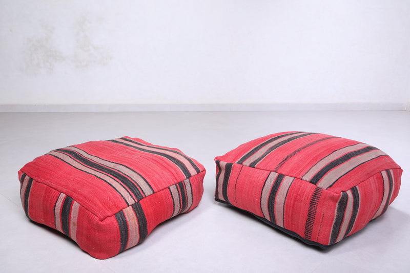 Two Moroccan Ottoman Poufs for red seating - kilim poufs