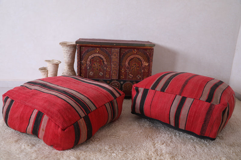 Two Moroccan Ottoman Poufs for red seating - kilim poufs