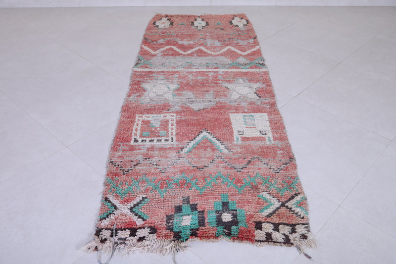 Vintage handmade moroccan berber runner rug 2.9 FT X 7.4 FT