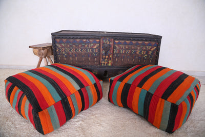 Two Colorful Moroccan Floor Cushions for Seating - kilim poufs