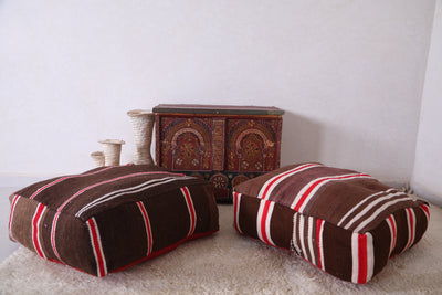 Two Moroccan Ottoman brown Cushions in Brown color - kilim poufs