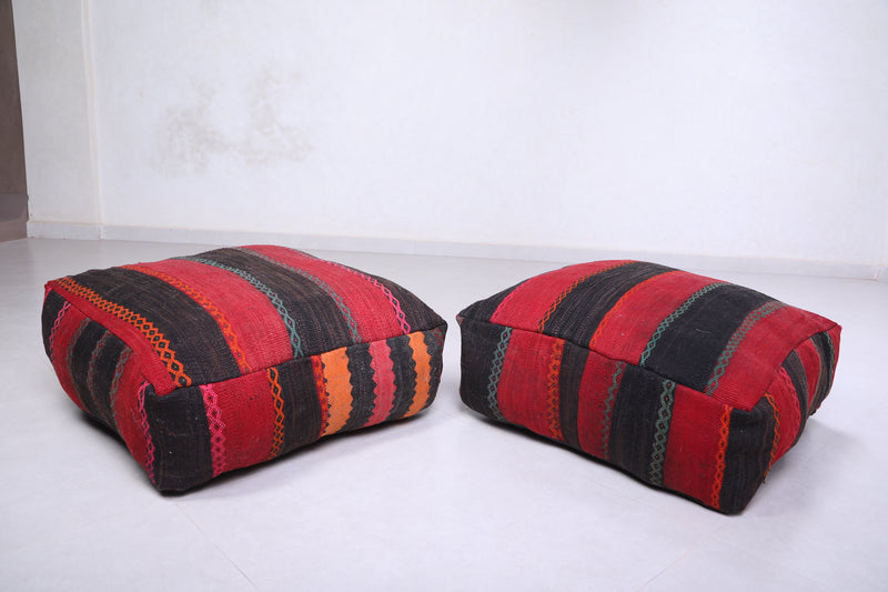 Two Dark Moroccan Ottoman Poufs for living room - kilim poufs