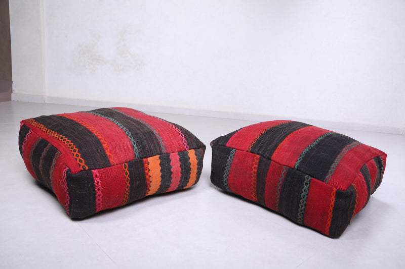 Two Dark Moroccan Ottoman Poufs for living room - kilim poufs