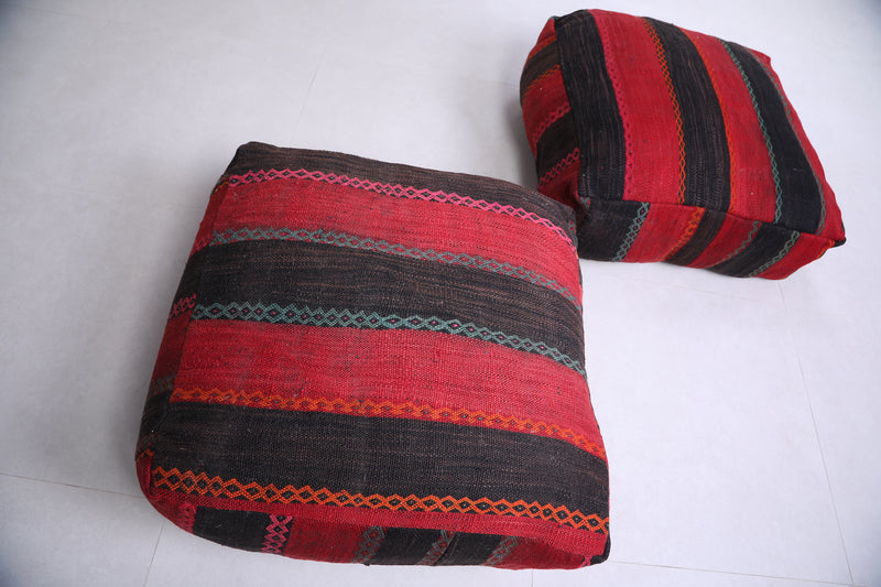 Two Dark Moroccan Ottoman Poufs for living room - kilim poufs