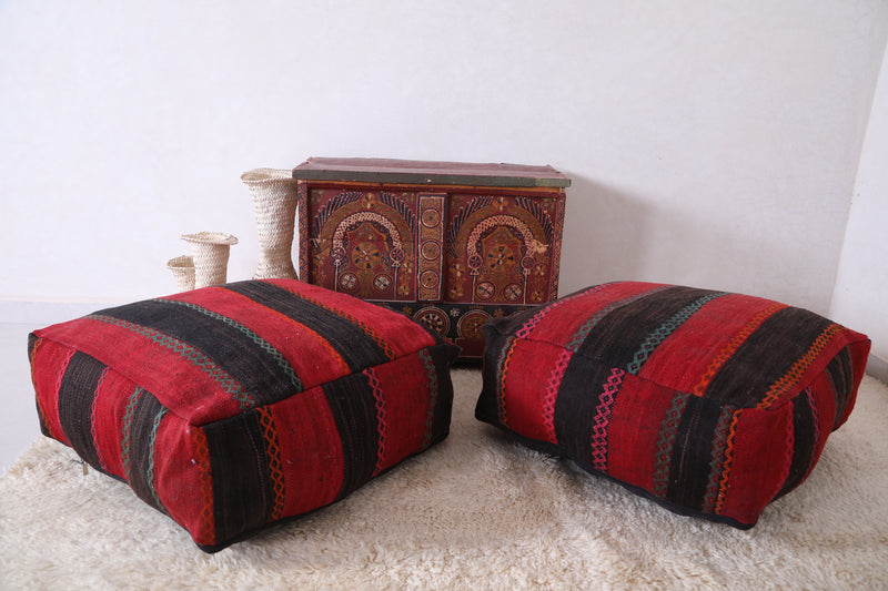 Two Dark Moroccan Ottoman Poufs for living room - kilim poufs