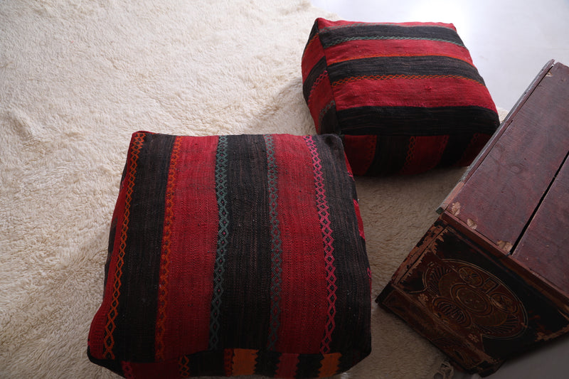 Two Dark Moroccan Ottoman Poufs for living room - kilim poufs