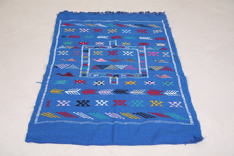 Blue Berber Kilim Rug 3 FT X 4.8 FT