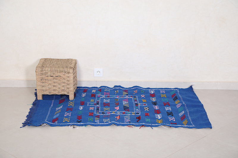 Blue Berber Kilim Rug 3 FT X 4.8 FT