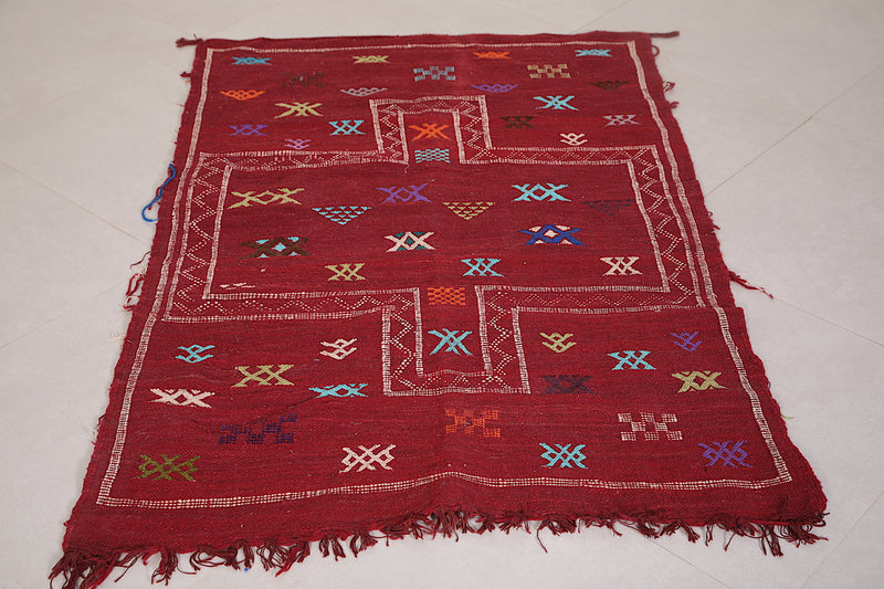 Handwoven berber red rug 3.3 FT X 4.9 FT