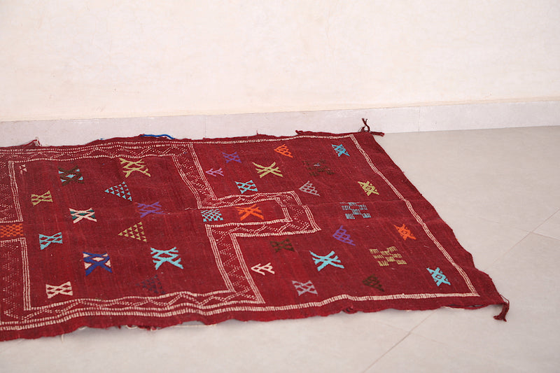 Handwoven berber red rug 3.3 FT X 4.9 FT