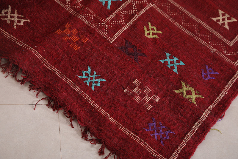 Handwoven berber red rug 3.3 FT X 4.9 FT